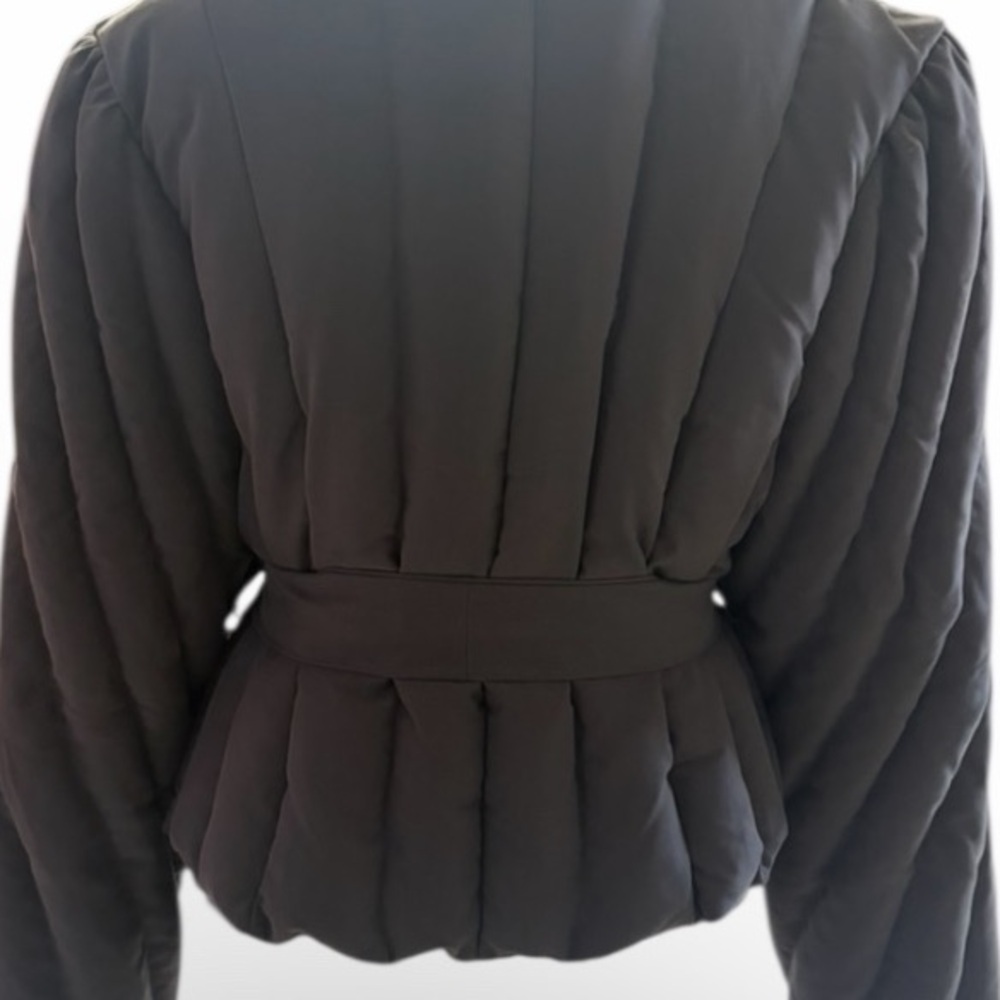 Free People Office Duvet Quilted Puffer Tie Waist Jacket, grey,cropped, NWT - Picture 6 of 10